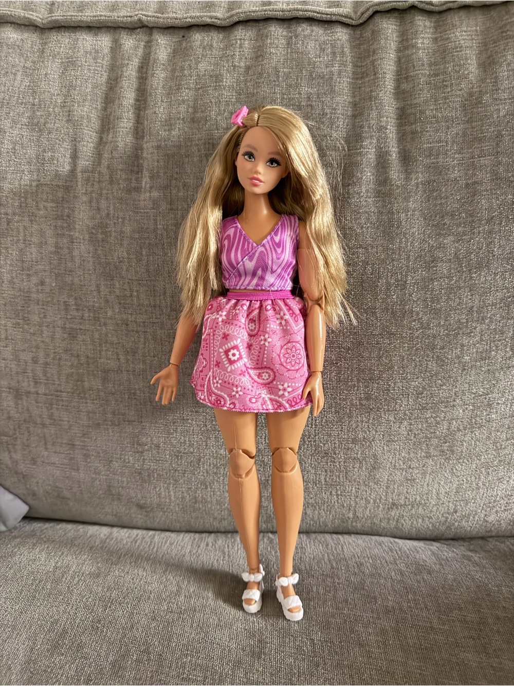 Fashion Doll in Pink Paisley Dress - Picture 2 of 4